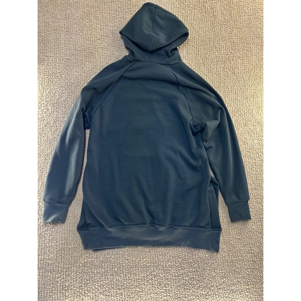 The Warmy Black Fleece Lined Longline Hoodie Sweatshirt Small Raglan Sleeve - Picture 2 of 7